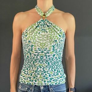 Roberto Cavalli Green snake pattern halter top